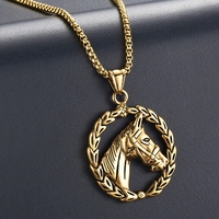 Vente en gros Colliers en or avec pendentif cheval en acier inoxydable avec pendentif en acier pour hommes animaux