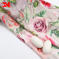 Étoffe en satin de soie polyester haute qualité, tissu imprimé à motifs floraux pour ruban