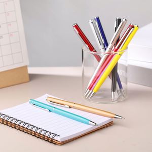 Stylos à bille en métal personnalisés avec logo promotionnel, encre noire, stylos à bille fins multicolores métalliques, fournitures de bureau et scolaires - Product Image 5