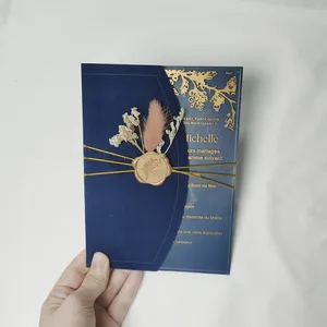 Personalizado azul real de lujo hecho a mano 15 años Quinceañera boda evento acrílico boda invitación tarjeta mariage terciopelo sobre