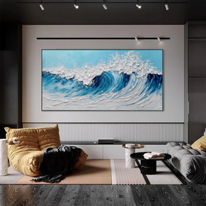 Seascape Hand painted Landscape <b>Large</b> Blue White Ocean Sea Waves Canvas Abstract 3D Textured Oil Painting Indoor Wall Art - Product Image 4