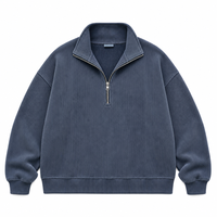Sweat-shirt à col zippé vintage en velours côtelé personnalisé de qualité supérieure, pull ample épais 400 g/m² pour homme, style streetwear uni
