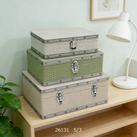 Ensemble de boîtes de rangement rectangulaires en bois faites à la main avec couvercle en similicuir, fermeture métallique, style européen, capacité 10-20L, durables et avec poignées