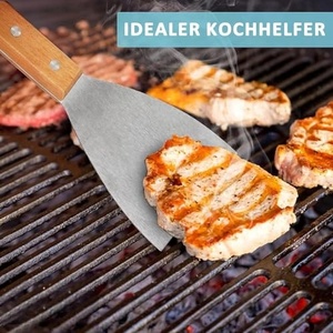 Ensemble de spatules en métal avec manche en bois, kit de grattoir robuste pour barbecue et retournement de hamburgers - Product Image 5