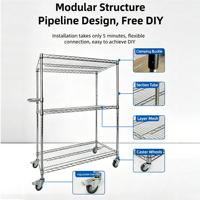 Étagère de rangement pliable en fil d'acier avec roulettes, chariot mobile, étagère de garde-robe durable pour vêtements