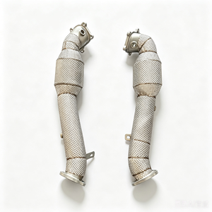 Pour <span class=keywords><strong>Audi</strong></span> S6/S7/<span class=keywords><strong>RS6</strong></span>/RS7/A8/S8 C7 C7.5 4.0T 2012-2019, Downpipe à haut débit en acier inoxydable 304 avec bouclier thermique, fixation directe, en stock - Product Image 3