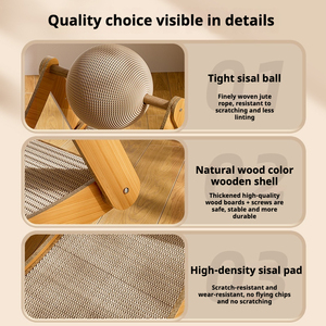 Griffoir vertical classique moderne pour chat avec lit pour chat, en sisal, bois et lin – Chaise longue durable et écologique pour animaux de compagnie - Product Image 5