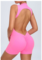 Combinaison de yoga sans manches à découpe dorsale avec coussinets de poitrine amovibles, en Spandex/Nylon sans couture, short de sport pour femme