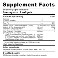 Vente en gros : Complément alimentaire en gélules molles d'huile d'algues et d'huile de lin 100 % végétalien, riche en Oméga-3 (1000 mg), avec Vitamine D3 & K2 et Coenzyme Q10