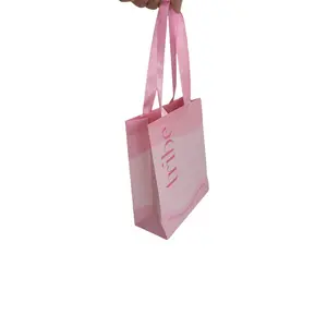 奢侈品牌礼品粉色哑光小袋珠宝精品包装小纸袋带拉手定制标志