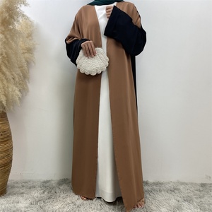 1438# Trending Two Colors Patching Open Abaya Islamic Dubai Fashion Cardigan <b>Kaftans</b> With Folded Cuff Long Sleeve - Product Image 2