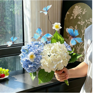 Yoshinobu <b>Artificial</b> Hydrangea <b>Flowers</b> Silk Vase <b>Arrangement</b> Realistic Home Decor Desktop Ornament - Product Image 3