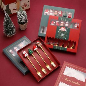 Modern Christmas Souvenir Stainless Steel Tea Spoon and Fork Set Golden Cutlery Gift <b>for</b> Kids - Product Image 2