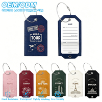 Étiquette de bagage en cuir PU personnalisée avec logo, emplacement pour carte d'embarquement et carte d'identité, accessoires robustes et imperméables, étiquette de bagage en cuir