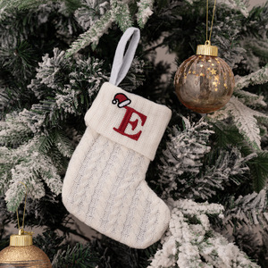 New <b>Hot</b> Sale White Knitted Embroidered Letter A-Z <b>Socks</b> Christmas Stockings Candy Gift Bag Tree Decoration for Home Party - Product Image 5