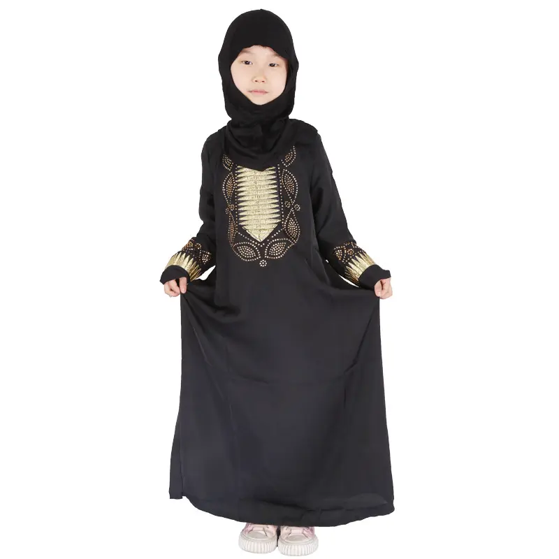 Çocuk müslüman giyim afrika siyah uzun etek uzun kollu çocuk Abayas kızlar dua islam giyim