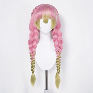 Peluca de Cosplay al por Mayor de Alta Calidad, 100 cm de Largo, Rosa y <span class=keywords><strong>Verde</strong></span> Mezclados, Fibra Sintética, Anime, con Tres Trenzas para Cosplay - Product Image 2