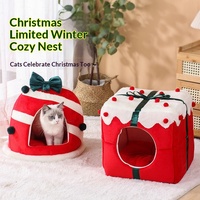 Lit pour chat en tissu chaud pour l'hiver, forme carrée/ronde, couleur/taille personnalisable, emballé en boîte cadeau, vente chaude de Noël, directement de l'usine