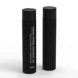 Black Tamper-Proof Unique Disc Cap 300ml Shampoo Shower Gel Cosmetic Packaging Black PE Plastic Bottle