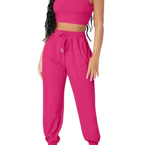 Women's Casual <b>One</b> Set Cropped Short Sleeveless Tank <b>Top</b> and Jogger Pants 2-Piece Workout Outfit - Product Image 5