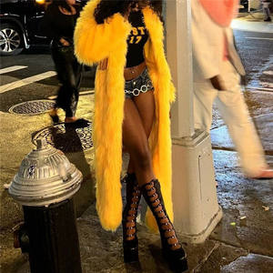 Autunno inverno nuovi cappotti lunghi in pelliccia da <span class=keywords><strong>donna</strong></span> Y2k Streetwear <span class=keywords><strong>giallo</strong></span> irregolare <span class=keywords><strong>cappotto</strong></span> lungo stile - Product Image 4