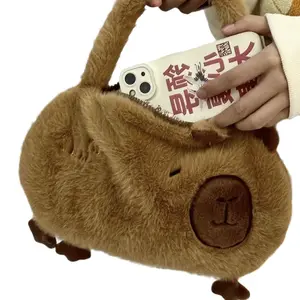 Yeni peluş capybara serisi çizimli çanta peluş hayvan bir omuzdan askili çanta