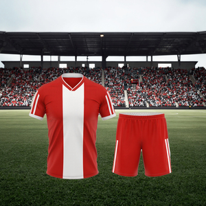 Tenues de football personnalisées rouge et blanc de haute qualité 100% polyester col en V pour hommes et femmes, uniformes d'équipe légers et respirants été automne OEM - Product Image 4