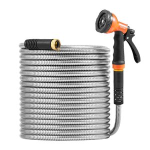 Tuyau d'arrosage flexible anti-pliures en acier inoxydable de 75 pieds (3/4 po) avec buse à 10 fonctions pour usage extérieur en jardin D0100X32NT - Product Image 1