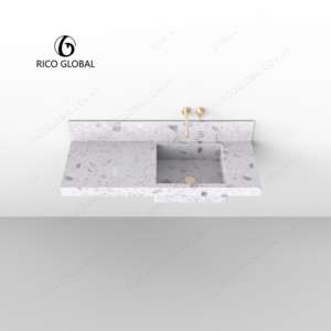 Meuble de salle de bain moderne et luxueux, vasque murale en aluminium gain de place, avec empiècements en terrazzo, modèle WS-2012A OEM - Product Image 5
