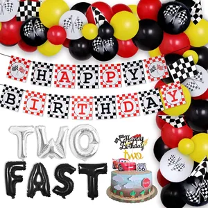 两个快速生日派对装饰品赛车黑色黄色红色气球花环套件赛车2岁生日派对用品A3165