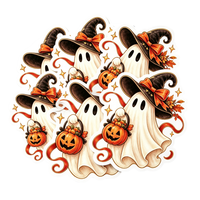 Autocollants découpés sur mesure pour Halloween, autocollants en vinyle imperméables mignons, papier autocollant avec motifs de sorcières, fantômes, citrouilles, « Trick or Treat », pour la décoration