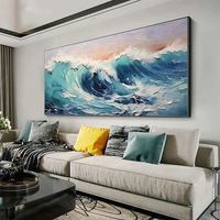 Peinture à l'huile contemporaine sur toile, paysage marin panoramique, vague turquoise texturée, peinte à la main, aluminium