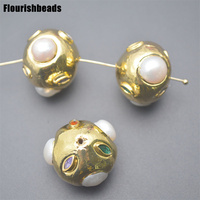 Vente en gros de perles d'eau douce naturelles en zircon cubique coloré en forme de boule ronde plaquée or pour la fabrication de colliers et de bracelets
