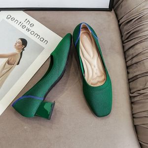 Knitted Fabric Comfortable Office Wear Formal Shoes Slippers Low <b>Block</b> Heels for Women - Product Image 3