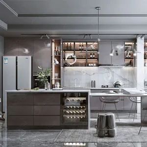 Set desain lemari dapur mewah modern Italia buatan Pulau dapur kabinet Tiongkok