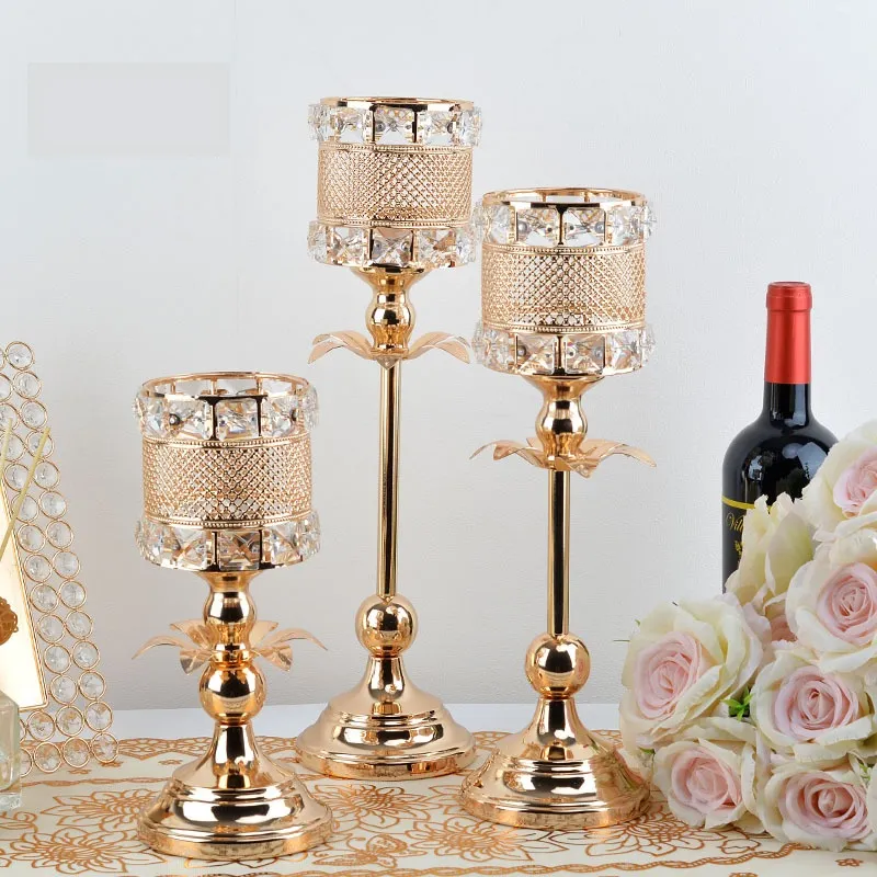 Portacandele Tealight in metallo moderno nordico all'ingrosso portacandele in oro di lusso per matrimonio uragano in vetro