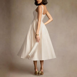 Custom Fashionable Summer Ivory Color Ladies Sexy Elegant <strong>White</strong> a Line Casual Pleated Midi Evening Party <strong>Dresses</strong> Women - Product Image 1