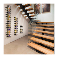 Escalier en bois et verre en forme de L, design d'escalier droit, escalier intérieur à poutre simple