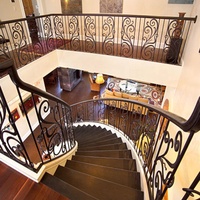 Rampe d'escalier en fer forgé courbé Tanlong avec décorations en bois, installation facile, en métal et bois