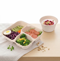 Boîte Bento Carrée Écologique à 3 Compartiments en Bagasse de Canne à Sucre, Plateau Alimentaire Tri-Sections avec Couvercle 1000ml pour Sushi, Salade, Livraison à Domicile