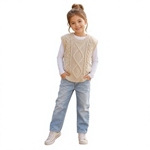 Nuovo Gilet in Maglia Bianco <span class=keywords><strong>Crema</strong></span> <span class=keywords><strong>per</strong></span> Ragazze con Maniche Corte <span class=keywords><strong>per</strong></span> Autunno e Inverno, Maglione Caldo <span class=keywords><strong>per</strong></span> Ragazze - Product Image 1