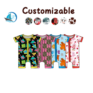 Baby romper van bamboe, korte mouwen, diverse prints, bamboe baby slaapkleertjes, baby bamboe shorties verrassingsbox - Product Image 4