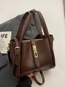 Bolso de mano para <span class=keywords><strong>mujer</strong></span> de gran capacidad, color sólido, diseño simple, tipo cesta/bolsa. - Product Image 6