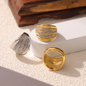 Goût français en acier inoxydable 18k multicouche large <span class=keywords><strong>anneau</strong></span> femme lumière luxe Diamondg élégant cubique Zircon grosses femmes anneaux - Product Image 1