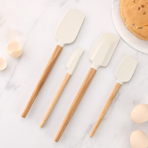 <b>Silicone</b> Spatula Set 4 Pcs Wooden Handle Heat Resistant Baking <b>Tools</b> For Cake Butter Mixing - Product Image 1