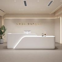 Bureau de réception moderne en bois avec éclairage LED pour magasin de vêtements, hôtel, salon de beauté, école, centre commercial