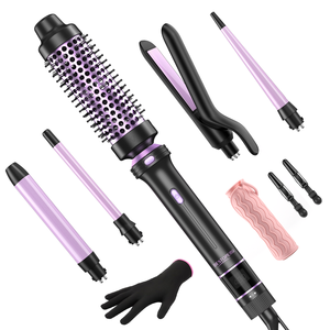 ชุดเหล็กม้วนผมไฟฟ้าสำหรับมืออาชีพแปรงเซรามิกแบบเปลี่ยนได้และที่ดัดผมแบบ5ใน1พร้อมหน้าจอแสดงอุณหภูมิแบบ LED - Product Image 1