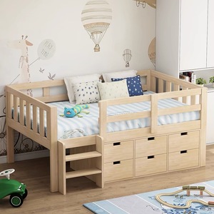 Cama moderna simple de <span class=keywords><strong>madera</strong></span> maciza para niños, cama de media altura, armario de almacenamiento, cama individual para niños y niñas con barandilla, cuna multifunción - Product Image 4