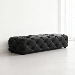 Minimalist Tufted Ottoman Leather <b>Sofa</b> Bench For Living Room Home Hotel Club - Product Image 2