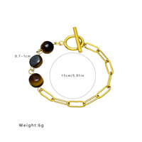 Bracelet en perles de pierre naturelle, cristal blanc irrégulier, améthyste, chaîne en acier inoxydable avec fermoir OT pour femme
